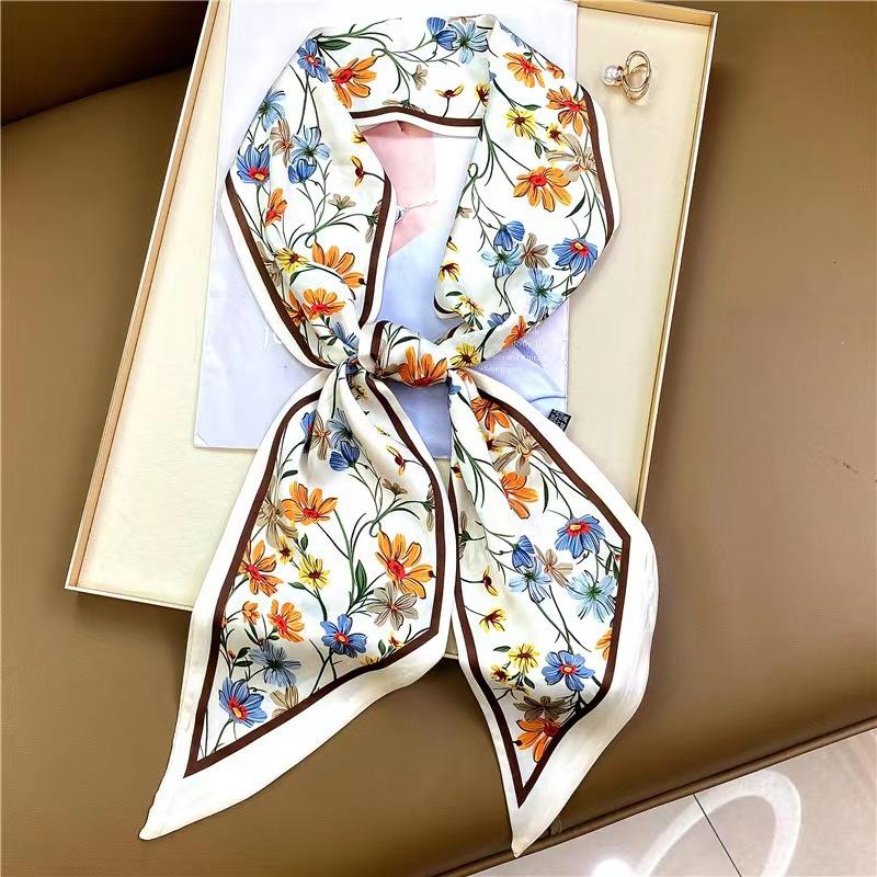 Luxury Design Silk Skinny Headwear Scarf Women Print Spring Neck Tie Hair Hand Bag Ribbon Wrist Belt Foulard Headband Lady