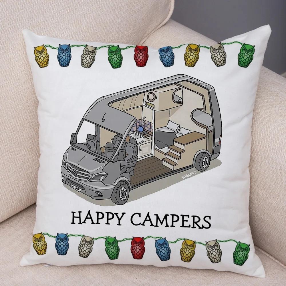 Cartoon house travel car camper series cushion cover pillowcase decoration life home pillowcase suitable for sofa bedroom room
