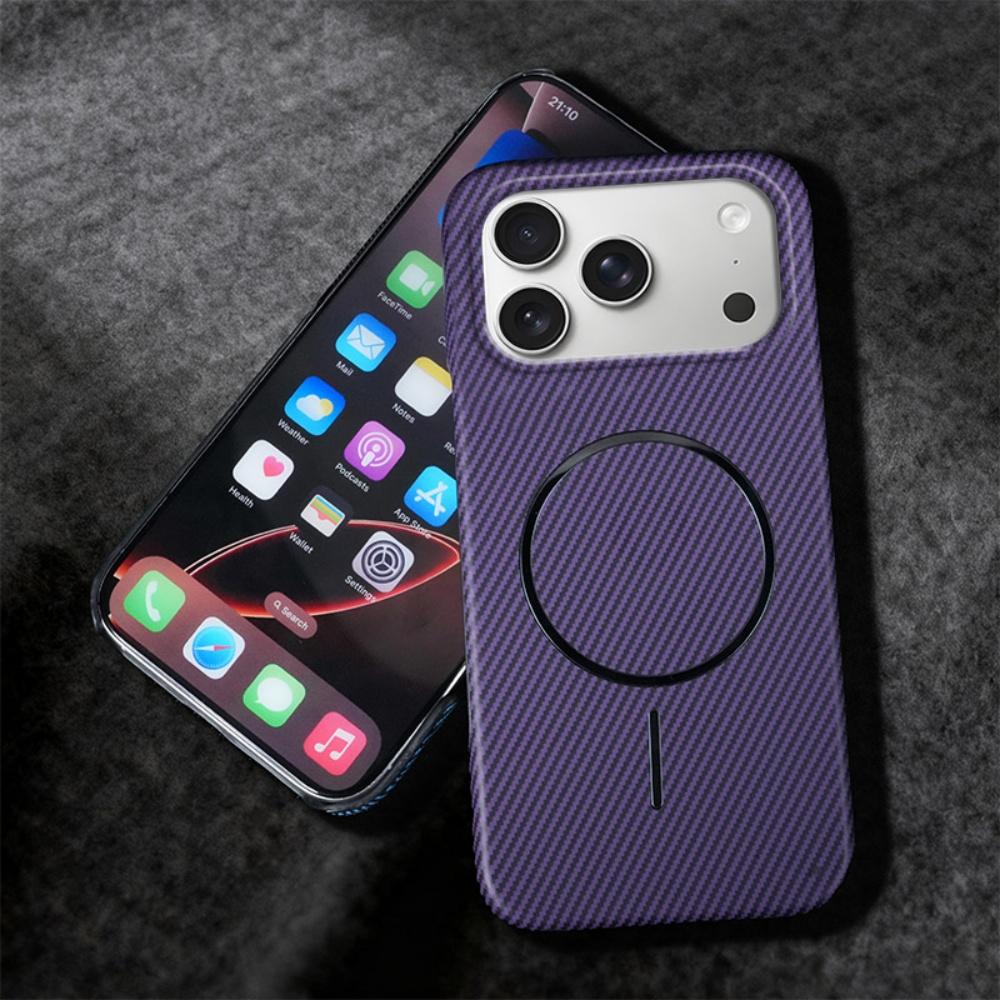 For Magsafe Half Border Carbon Fiber Kevlar Magnetic Phone Case For iPhone 17 Air 16 15 14 13 Plus Pro Max Fashion Texture Cover