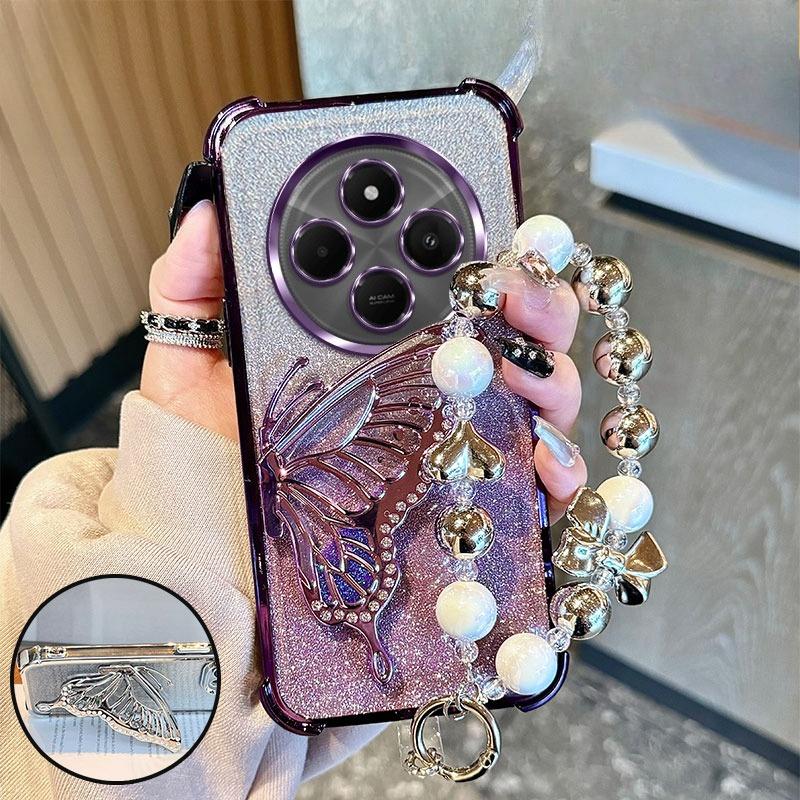 

Блискучий чохол-браслет з намистинами-метеликами та рухомим піском для Xiaomi Redmi 14C 14R 13C 13R 12C 12 10 10C 10A 9 9C 9A 4G 5G Redmi 14C фіолетовий