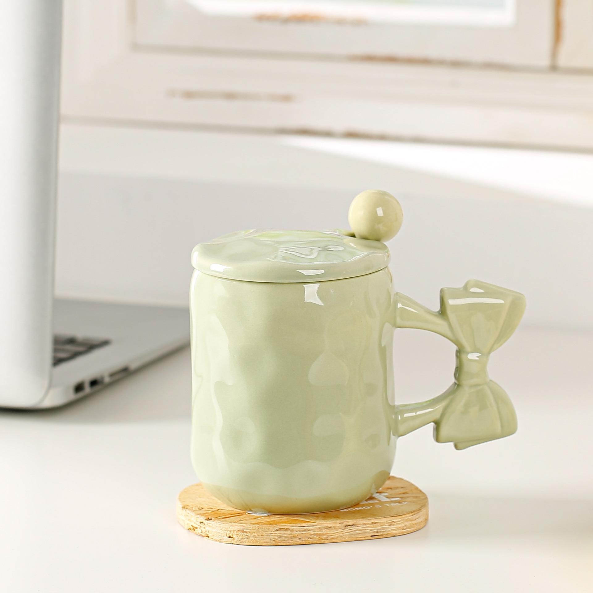 

Керамическая чашка с бантом, кружка для ниши, высокая чашка для воды, кофейная чашка для девочек, маленькая свежая чашка, простая 450ML