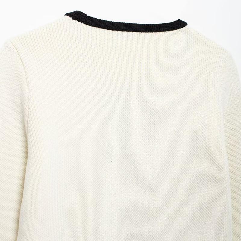 Moda Damska Z Kieszeniami Beżowy Sznurowany Sweter Dzianinowy Vintage Okrągły Dekolt Długi Rękaw Kobieta Szykowna Dama