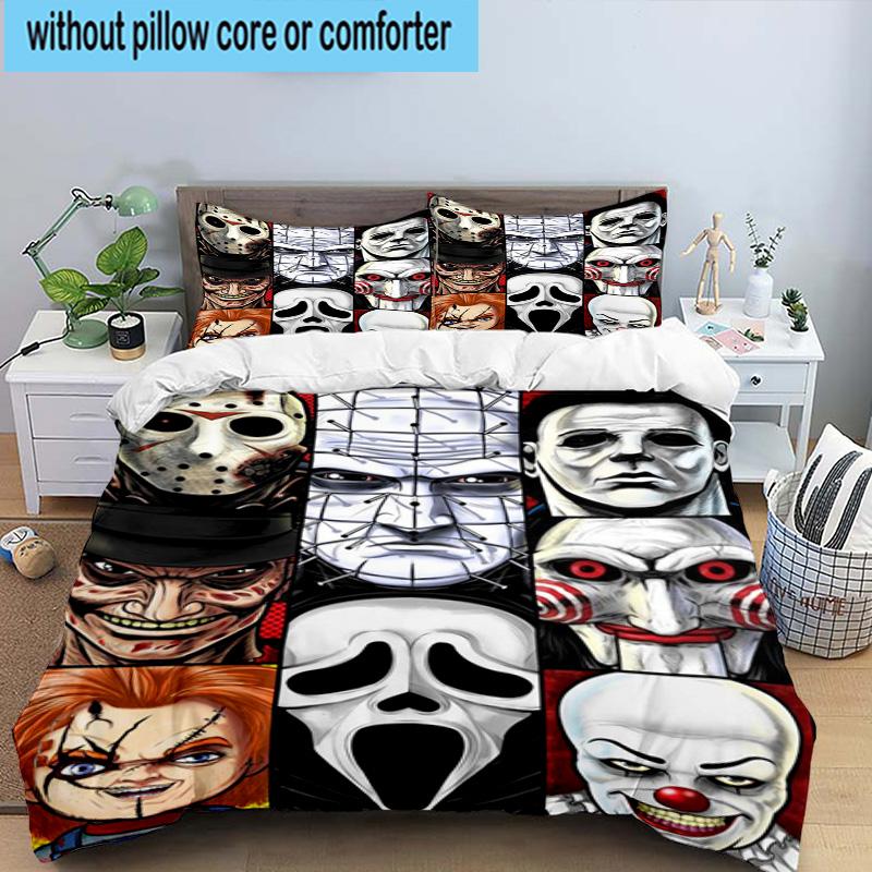 3PCS Horror Movie Icons 3pcs Bedding,Including 3PCS Duvet Cover And 2pcs Pillowcases Perfect for Christmas,Ideal for Bedroom, Dormitory
