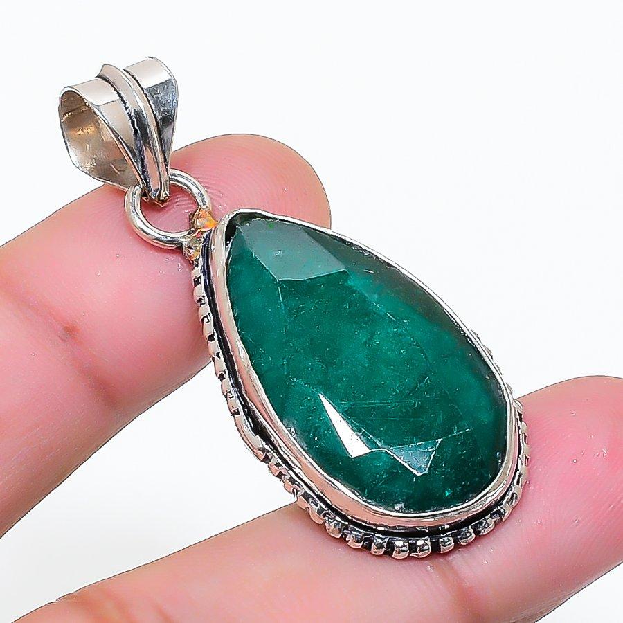 Natural Emerald(Simulated) Gemstone 925 Sterling Silver Pendant 1.69 AP-15030