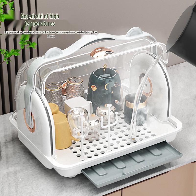 Dustproof Desktop Cup Holder & Draining Tray for Glasses and Teacups