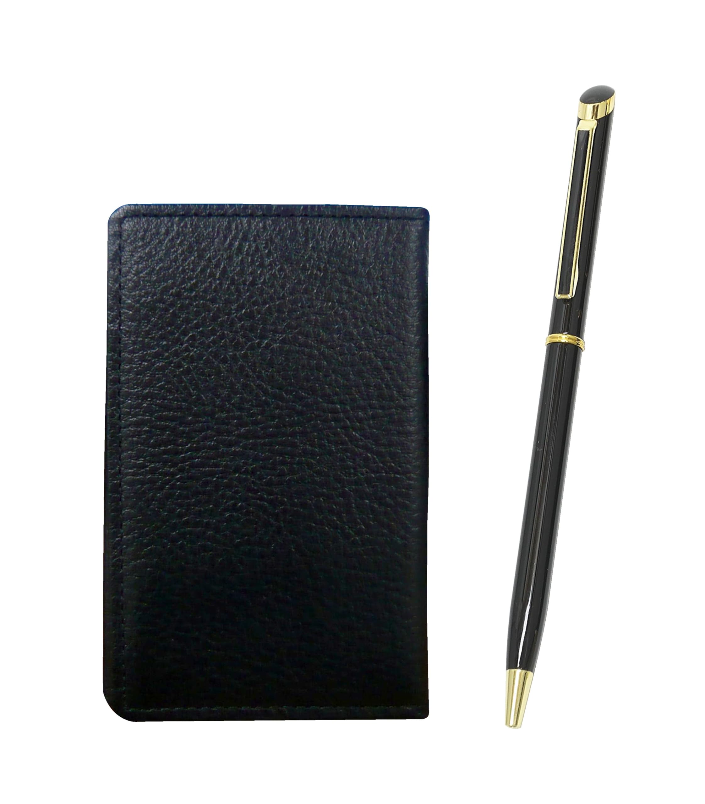 

Grained cowhide black business card holder Epoxy rotating ballpoint pen set black MEIB-WD002-B
