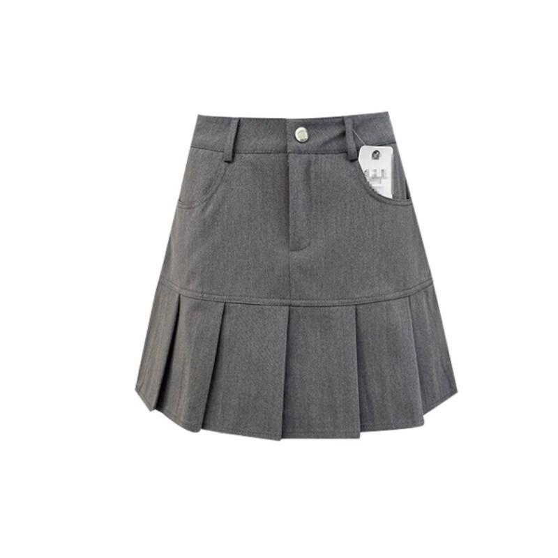 2024 Plus Size Grey High-Waisted A-Line Pleated Skirt - Tummy Slimming & Concealing Mini Skirt for Women