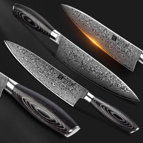 XINZUO 5-Piece Kitchen Knife Set, Damascus Steel, High Carbon Steel Chef Knife, Slicing Knife, Santoku Knife, Utility Knife, Paring Knife Set, Pakkawo