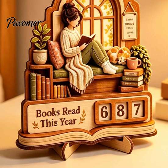 Small Tabletop Ornament for Readers Book Read This Year Tracker, 3D Layered Wooden Window Creative Classroom Reading Incentive Girl Count Stand