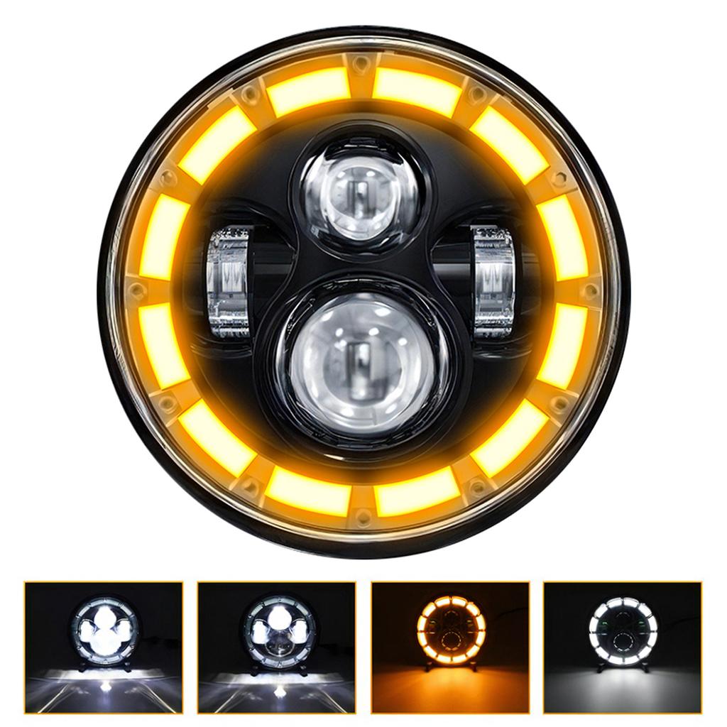 1 PCS 7 Inch LED Headlight, Round Headlamp with High Low Beam DRL Turn Signal Replacement for Jeep