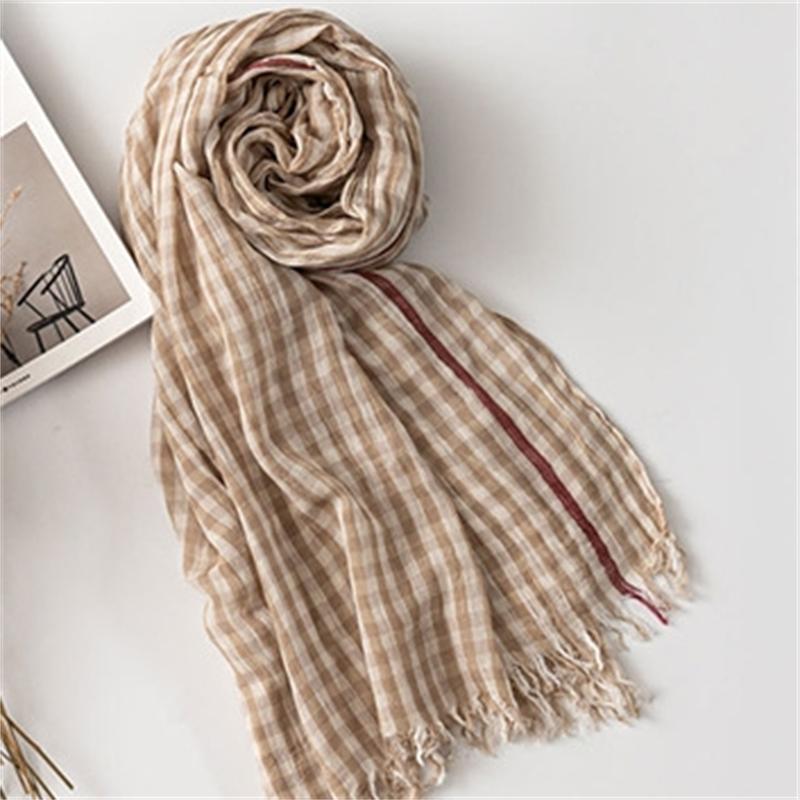 Fashion Plaid Cotton Linen Women's Scarves Autumn Winter Warm Neckerchief Pashmina Casual Small Lattice Tassel Bufandas Shawls