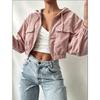 Women's Solid Color Core Fleece Hooded Drawstring Zipper Bubble Long Sleeve Short Jacket