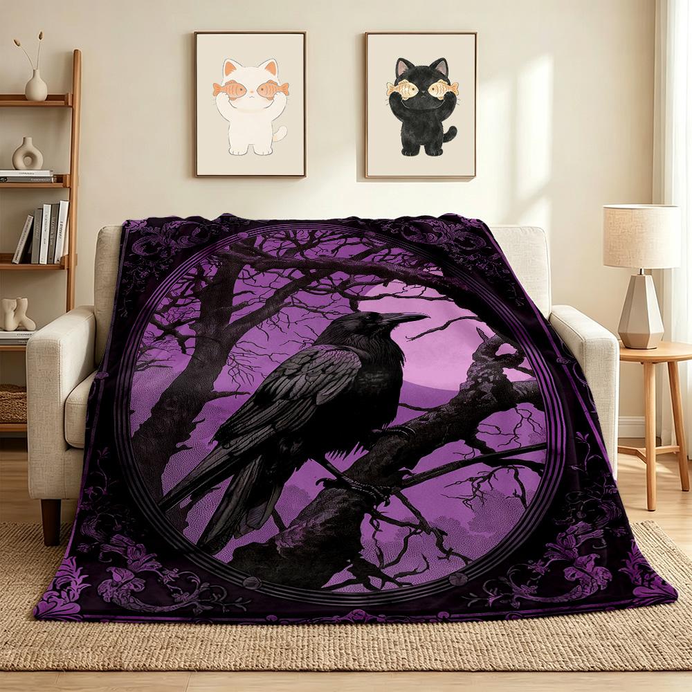 Gothic Raven Flannel Blanket Throw Blanket Soft Warm Sofa Bed Camping home Decor Unique Christmas Gift C9261872
