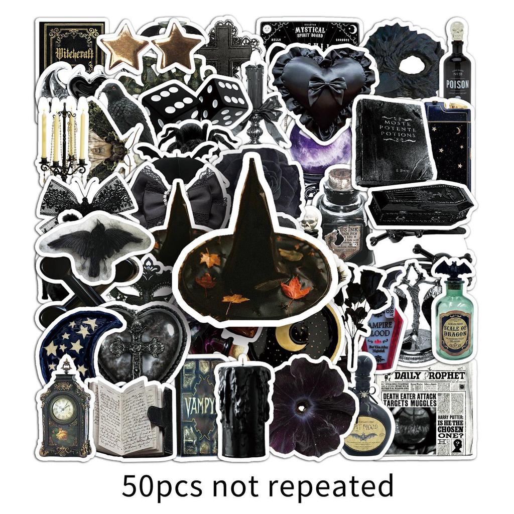 50 Sheets Gothic Dark Witch Horror Stickers: Hand-Painted Style for Phone Cases, Motorcycles, and Journals.