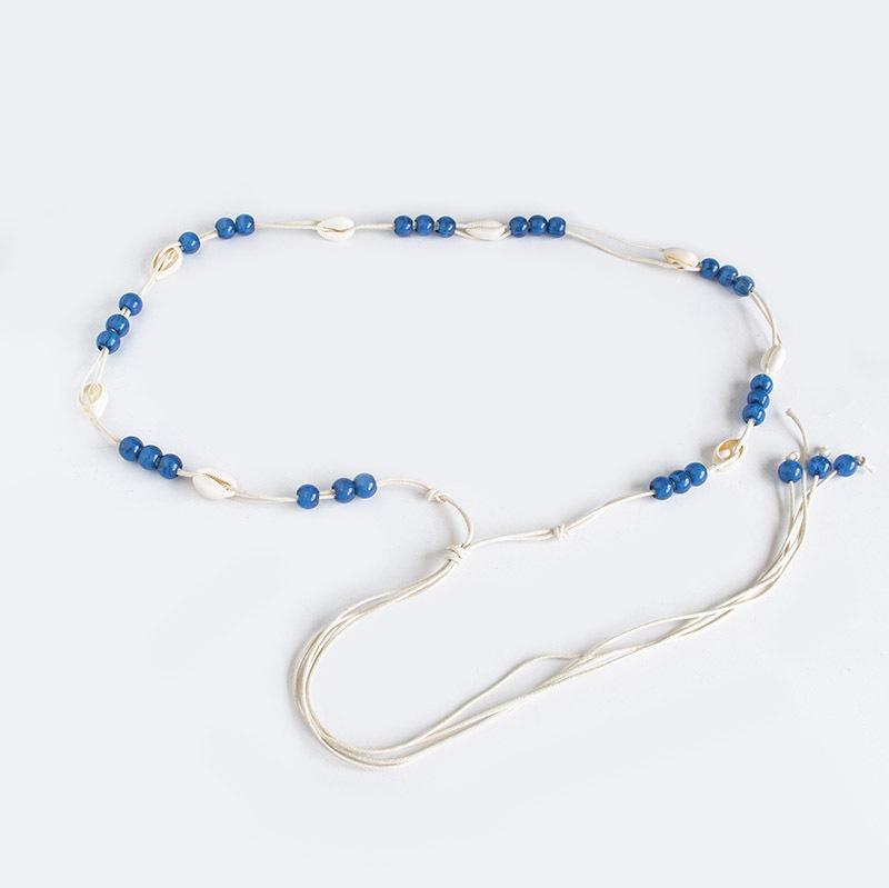Bohemian Belt Ethnic Style Belt Shell Belt Wooden Beads Women's Thin Belt Leisure Vacation Style Waist Rope
