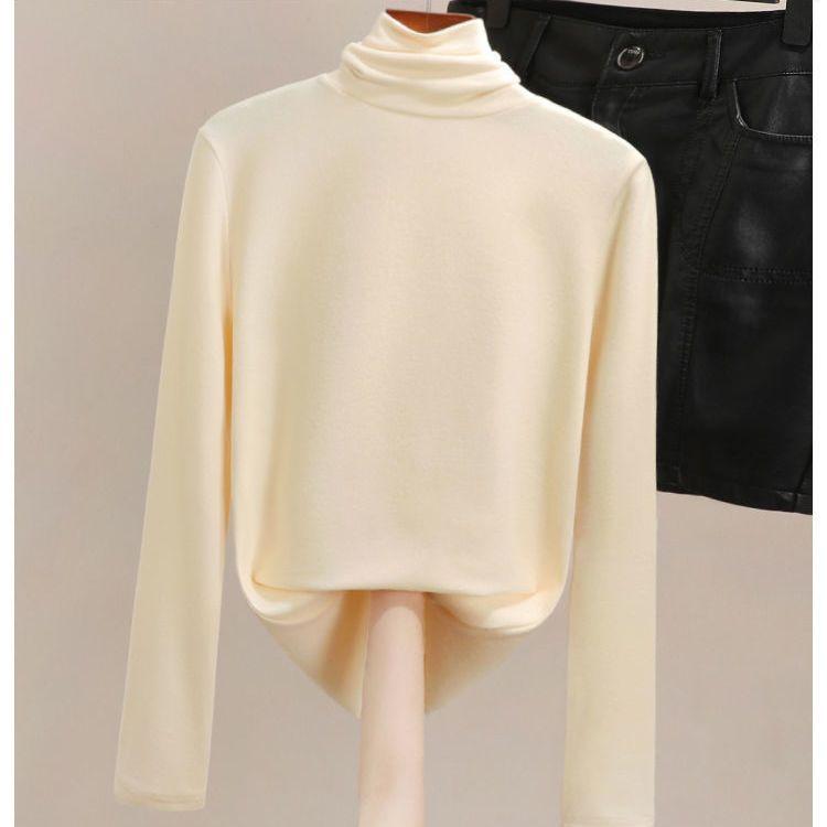 Women Thermal Underwear Winter Thicken Turtleneck Bottom Shirt De Velvet Warm Tops Semi High Collar Neck Long Sleeve Pullovers
