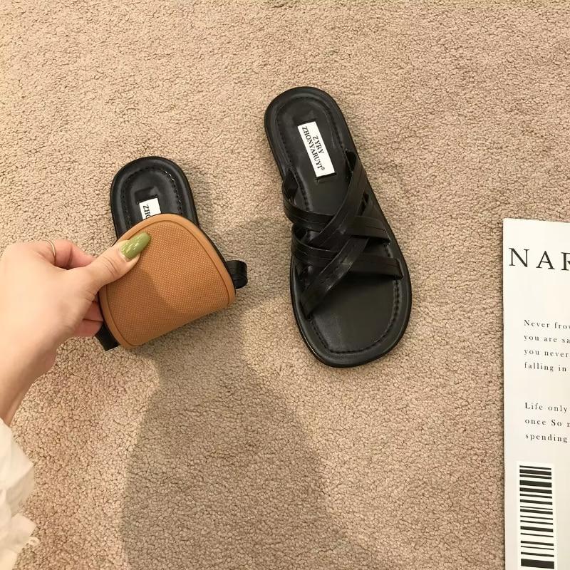 

Женские тапочки для отдыха, повседневные шлепанцы на плоской подошве, женская обувь на низком каблуке, однотонные модные летние тапочки размера плюс