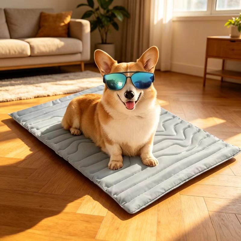 Double Sided Dog Bed 4 Seasons Reversible Ice Silk Cooling Warm Plush Pet Mat Washable Foldable Portable Mattress For Car Floor (Blue,S) синий