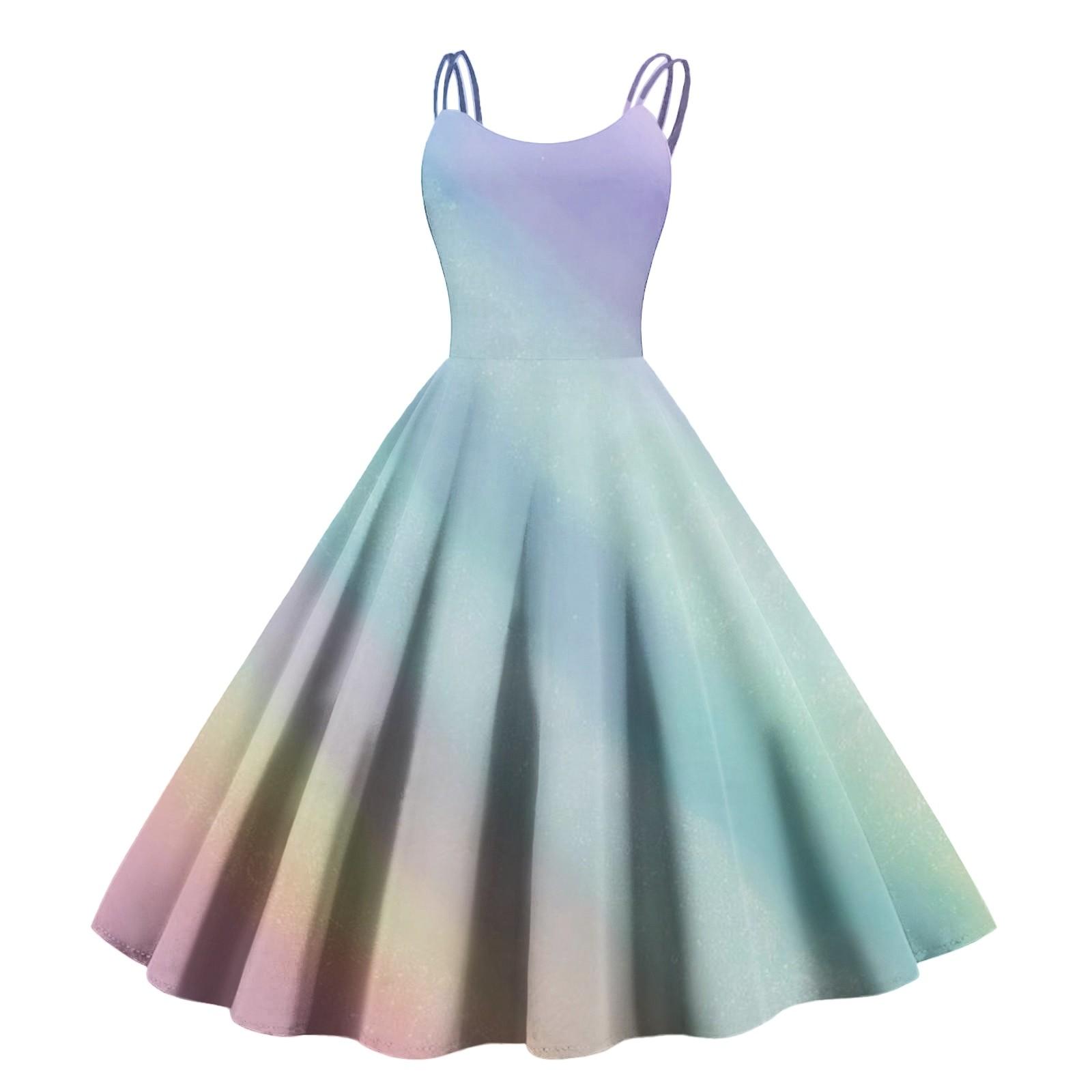 Women Sleeveless Dress Gradient Print Off Shoulder Vintage Punk Style Floral Patchwork Midi Dress XXXL