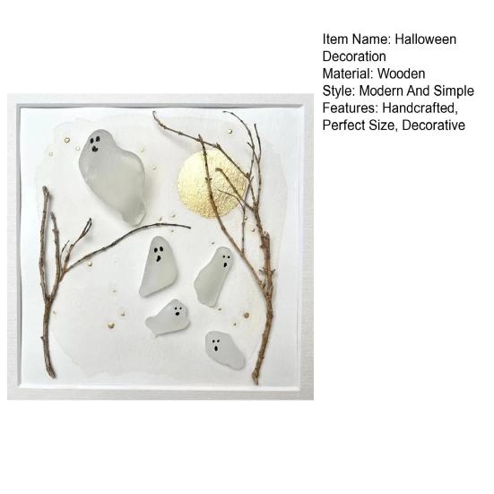 Thrilling Flying Ghost Sea Glass Art Handmade Halloween Mini Ghost Scene Wall Decor Unique Sea Glass Artwork Gift