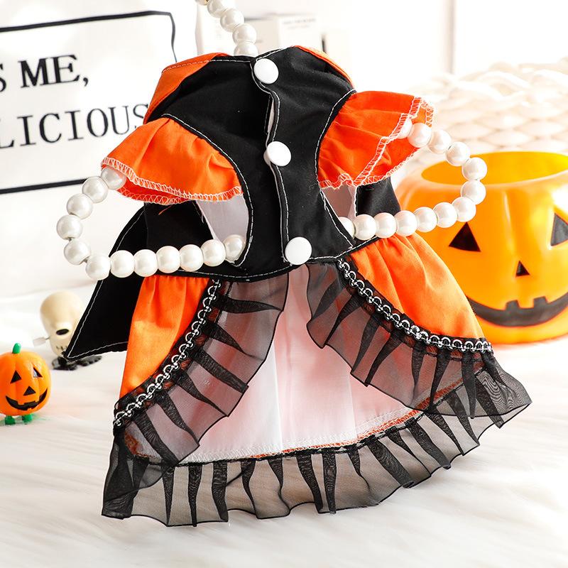 Pet Spring and Autumn Pumpkin Dress Cat Princess Dress Maid Dress Halloween Small Dog Pet Puppy Dog Dresses Christmas Clothes