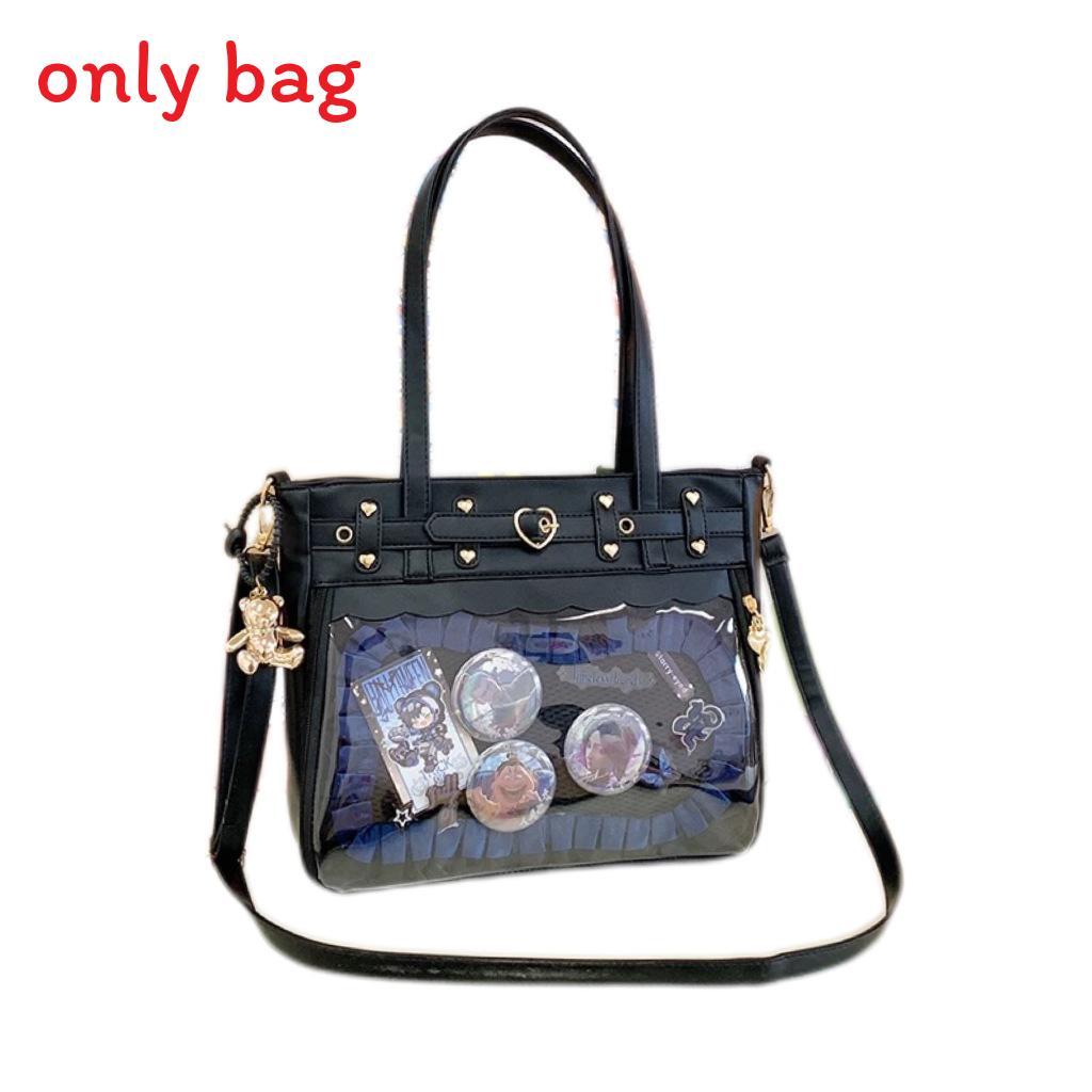 Color Solid Heart Shaped Decor Women Tote Bag With Transparent Compartment