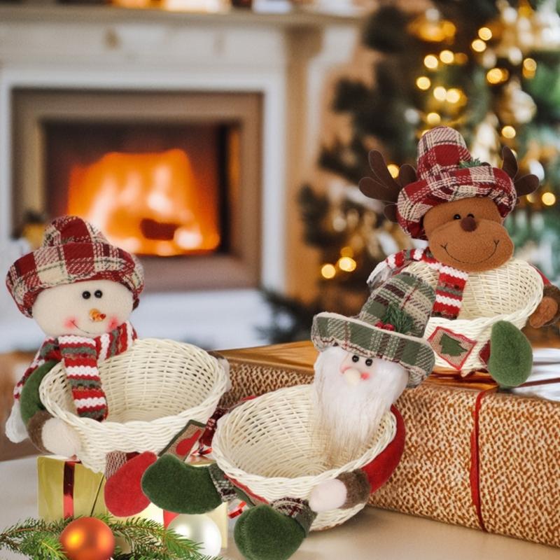 Efficient Cloth Candy Storage Basket With Santa Design Holiday Decors For Christmas Tree Accessories Organization