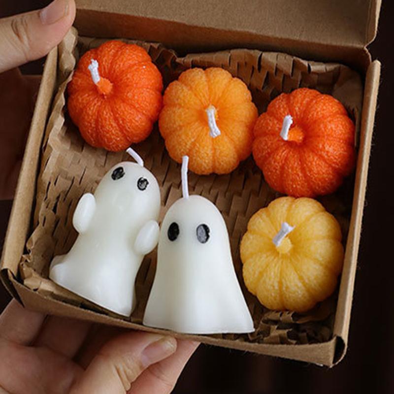 1/6 Pcs Halloween Ghost Candles Decor Spooky Goth Candle for Halloween Decorative Tabletop Cute Ghost Candle Set