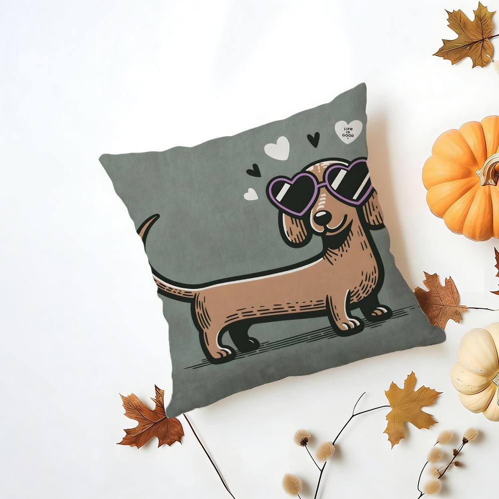 D-Dachshund Cushion Cover Washable Linen Pillowcase Soft For Daily Sofa Bed Home Room Decor