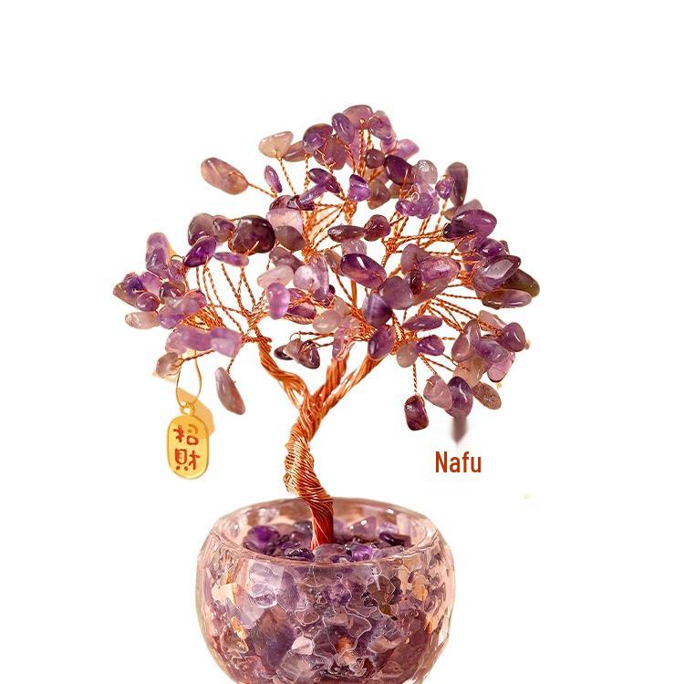 Citrine Money Tree Cat Ornament - Home, Office, Housewarming or Birthday Decoration