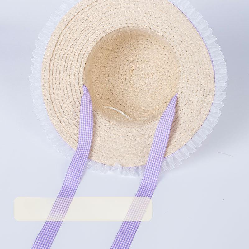 Summer Pastoral Style Lace up Straw Hat Women Korean Ins Sweet and Cute Big Brimmed Sun Straw Hat Beach Vacation Beach Hat