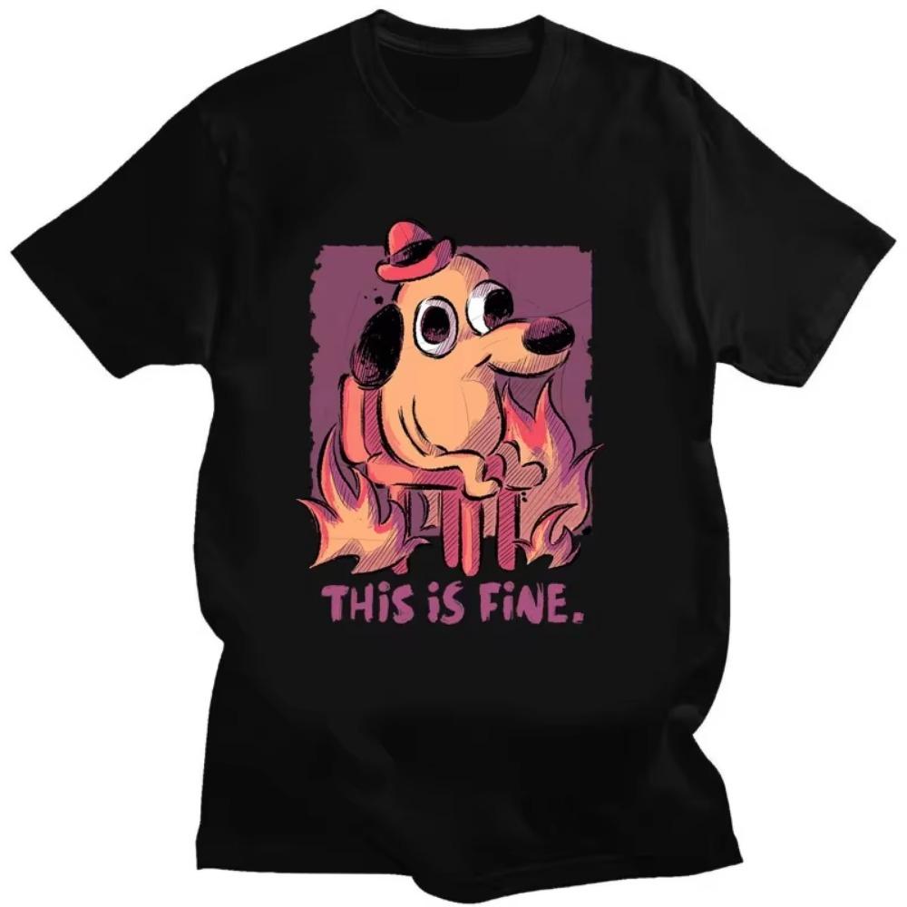 Kawaii T-Shirt This Is Fine Es wird alles gut Meme Kreatives T-Shirt Geschenk für Harajuku Freunde Männer Frauen T-Shirt Herrenbekleidung