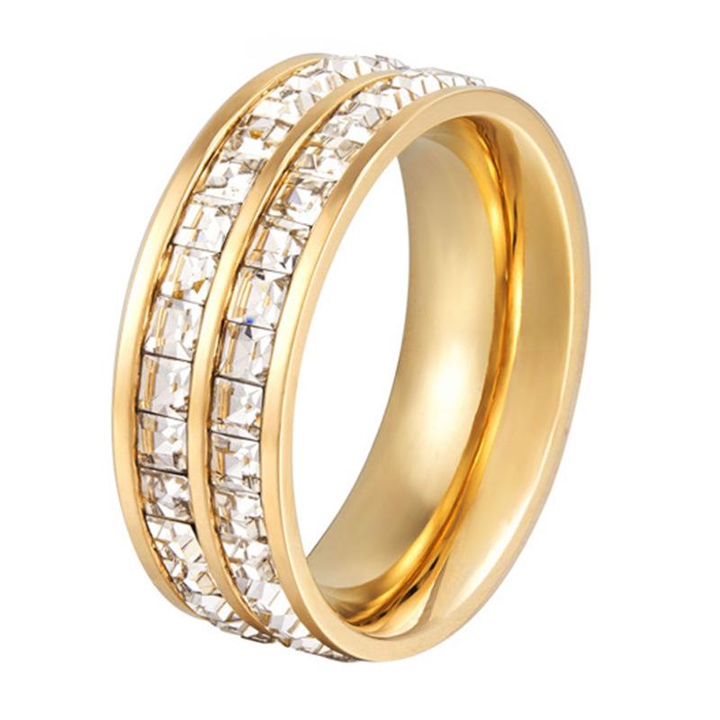 Double Row Full Diamond Sugar Cube Ring Female Gypsy Star Simple Ring Titanium Steel Electroplated Jewelry