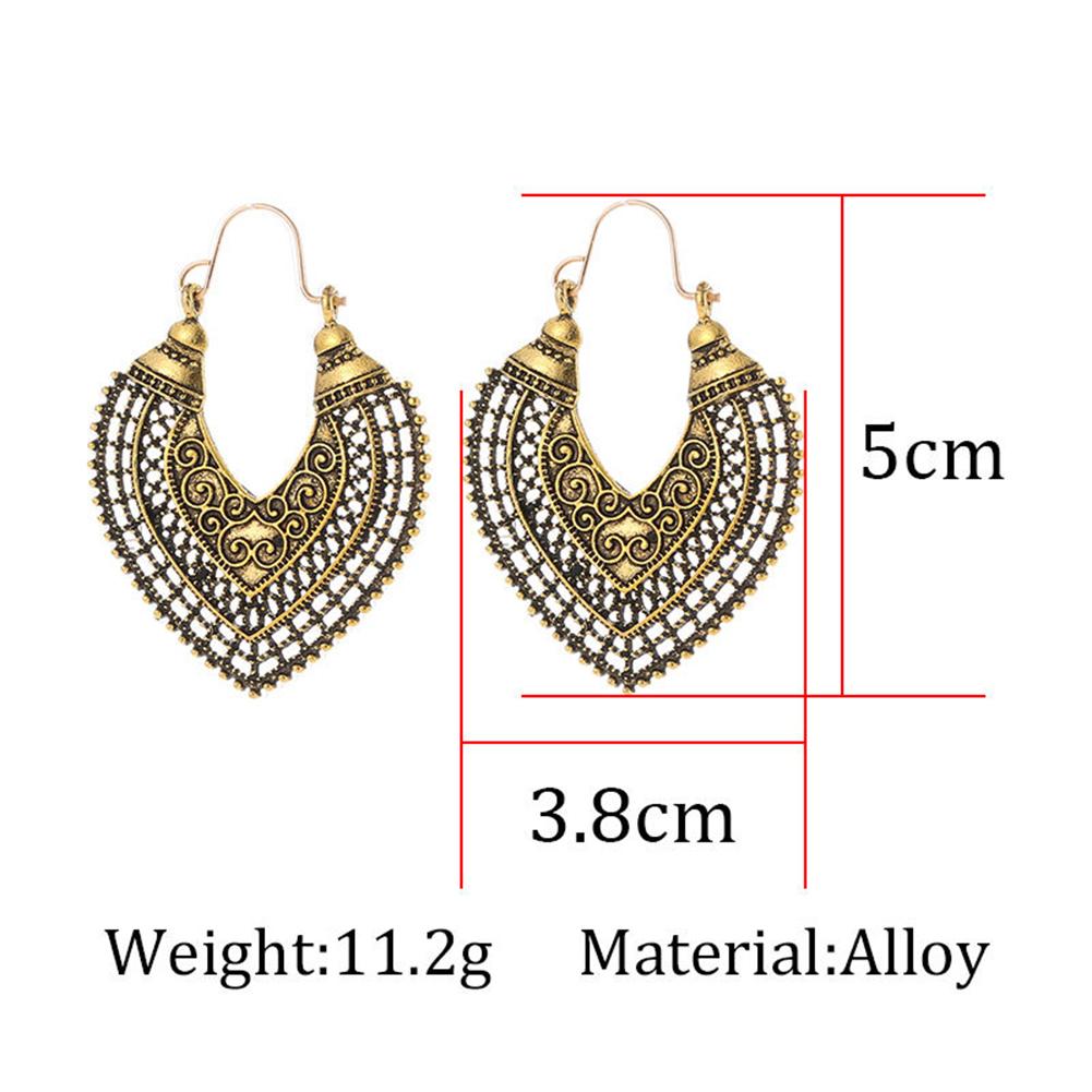 Women Vintage Bohemian Style Hollow-out Carved Love Shape Earrings Decoration