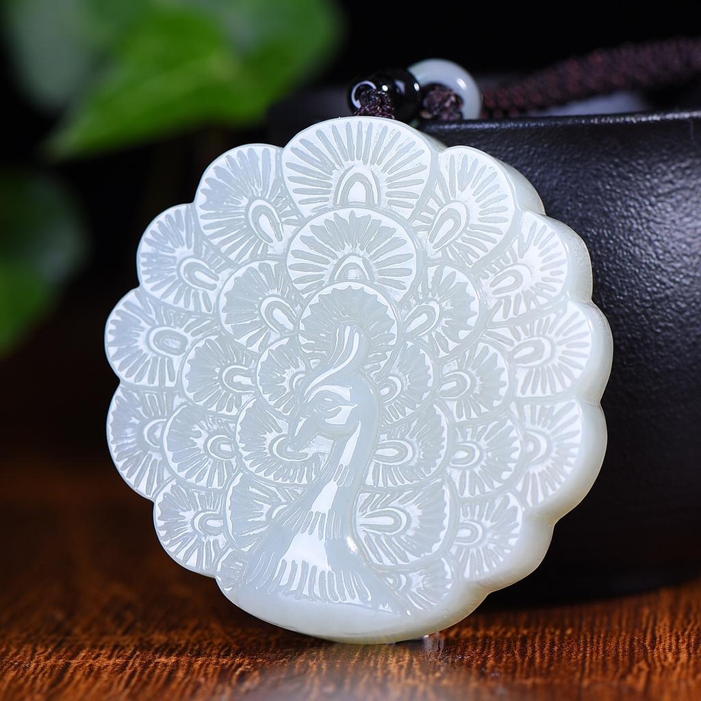 Xinjiang Hotan Jade Jade Peacock Open Screen Pendant for Men and Women Jade Pendant Pendant Jade Jade Necklace Blue White Jade with