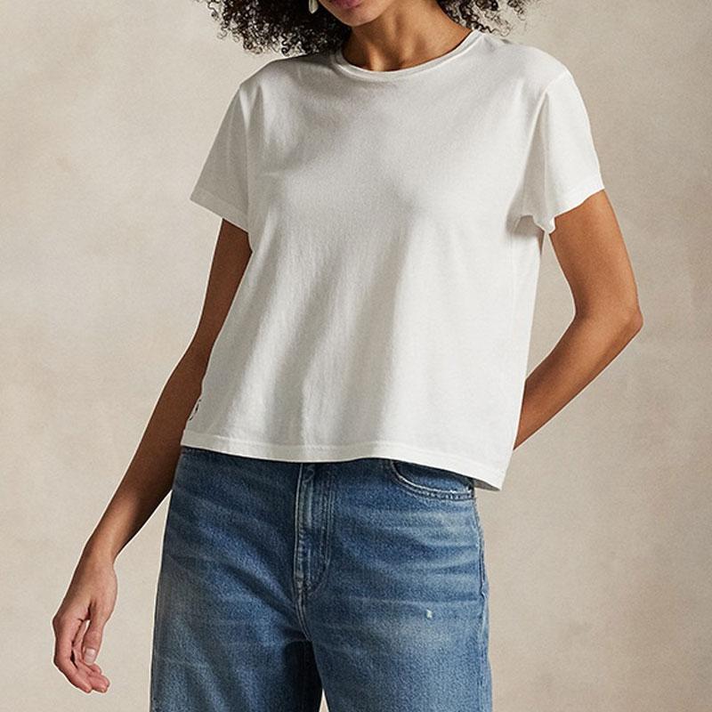 Polo Ralph Lauren Plain Knit Crew Neck Regular T-Shirt Women Tops White WMPOKNINCU21076-100