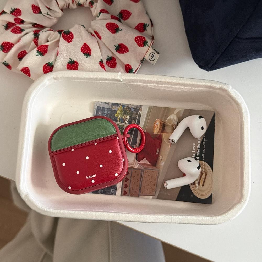 Ins Cute Contrasting Color Strawberry Polka Dot Airpods4 Protective Case Airpod3 Suitable for Apple Pro Earphone Case Second Generation Wireless