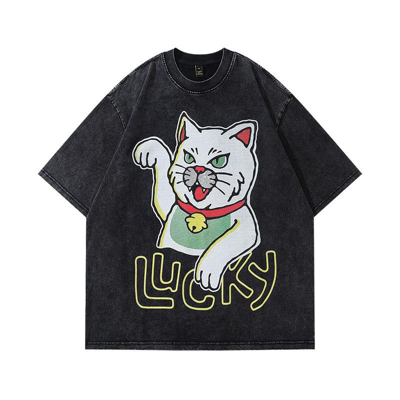 Men'S Hip-Hop Trendy Brand Butterfly Printing Small Neckline Old Short-Sleeved T-Shirt Men'S And Women'S High Street Washed Half-Sleeved Tee