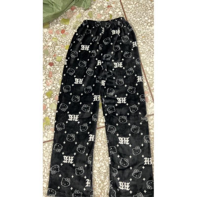Cartoon Cat Christmas Flannel Pajama Pants for Women - Cozy Winter Kitty Fleece Lounge Wear