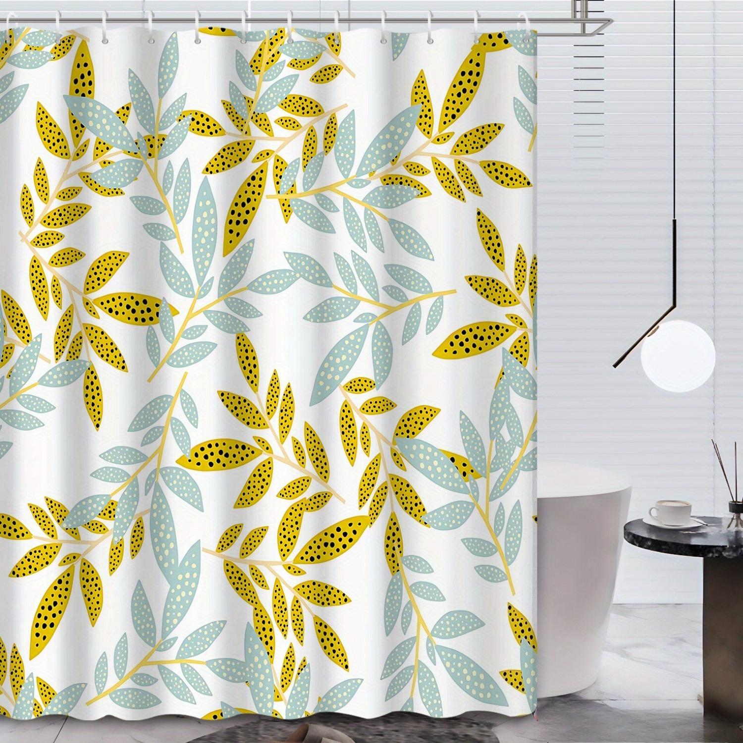 

1 Piece Of Fresh Pattern Shower Curtain With Yellow And Blue Leaves, Polyester Fabric, Machine Washable, Suitable For Bathroom W60H190(CM)-1 Pcs
