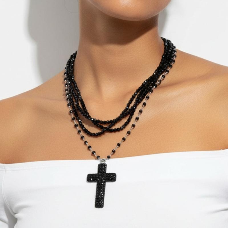 Trendsetting Beaded Crucifix Necklace For Women Adjustable Length Clavicle Chain Suitable For Everyday Styling