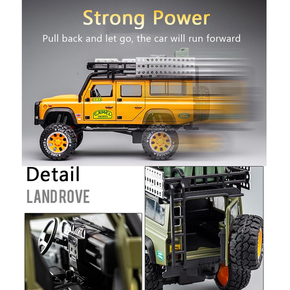 1:28 Scale Trophy Defender Hračky z tlakově lité slitiny Modely aut, Kovová autíčka s funkcí stahování Sbírky světel a zvuků Dárky