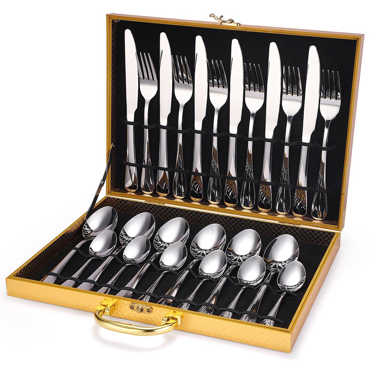 

South East Asia Stainless Steel Tableware Set 24-piece Western Food Utensils Knives, Forks, Spoons Box Storage 2026 Quantity 24