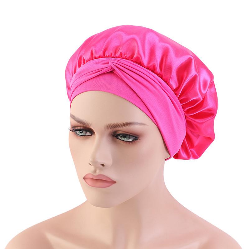 Fashion New Imitation Silk Wide-brimmed Night Cap Satin Streamer Round Cap Shower Cap Beauty Salon