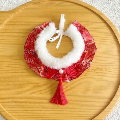 Adorable Chinese Style Pet Cat Scarf Warm Cute New Year Dog Collar Adjustable Length Blessing Cat Tie Autumn Winter Season