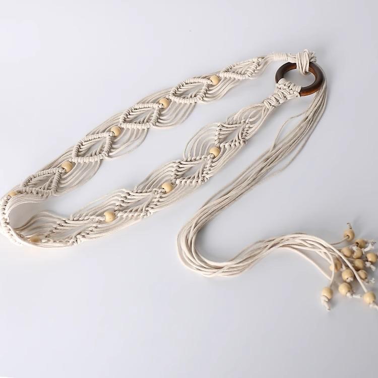 Cintura da Donna Intrecciata con Nappe, Fascia in Vita Intrecciata con Laccetto, Corda Larga Boho a Catena per Accessori Fascia Vita Vestito