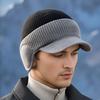 Cappello in Lana Lavorata a Maglia Spessa con Visiera Tipo Duckbill da Uomo Nero - Caldo, Circonferenza Larga, Cappello Autunno/Inverno
