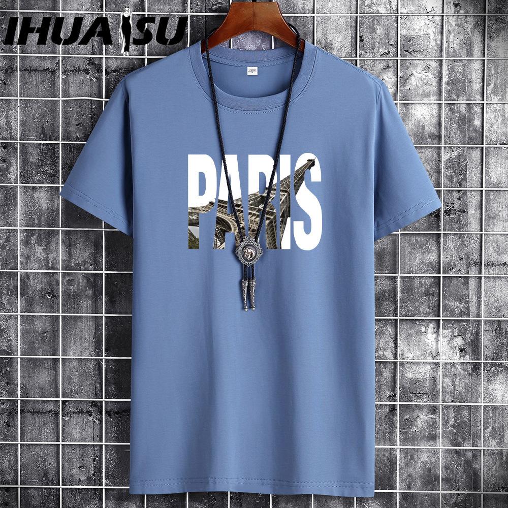 

Футболка с коротким рукавом IHUASU из хлопка, мужская модная свободная рубашка с коротким рукавом, напечатанная сострадательная рубашка XXXXXXL темно-синий