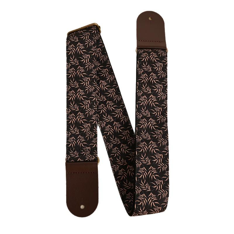 Comfortable Non-Slip Bakelite Guitar Strap with Plant Pattern; Widened Shoulder Support, PO-085 Ink Leaf Initial.