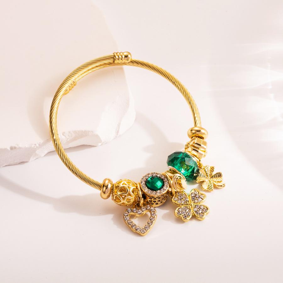 Браслет JYL TS Сделай сам Сердце Клевер Искрящийся Для друзей Привлекает удачу и дружбу Green бежевый